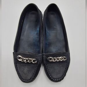 Vionic Black Suede Chain-Accent Loafers